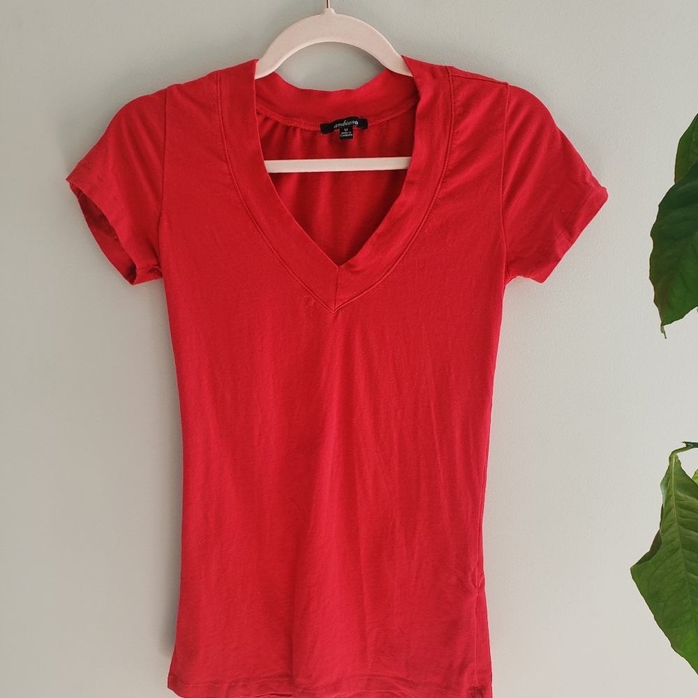 Ambiance Red Cotton T Shirt, Short Sleeve, Everyday Basic